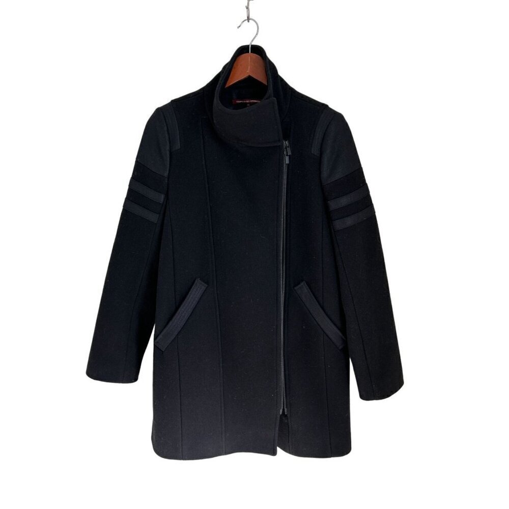 Comptoir des Cotonniers Coat Black Wool Zipped Peacoat Lined Structured Size Med